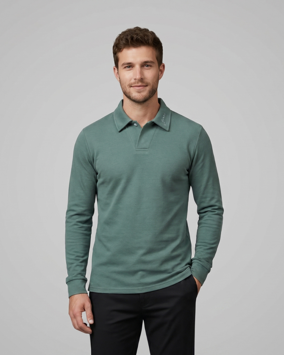 Men’s Relaxed Fit Long Sleeve Polo Shirt in Grass Green