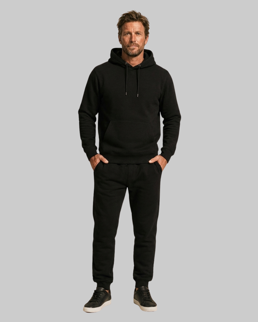 Men's Relaxed Hoodie Tracksuit Set in Black