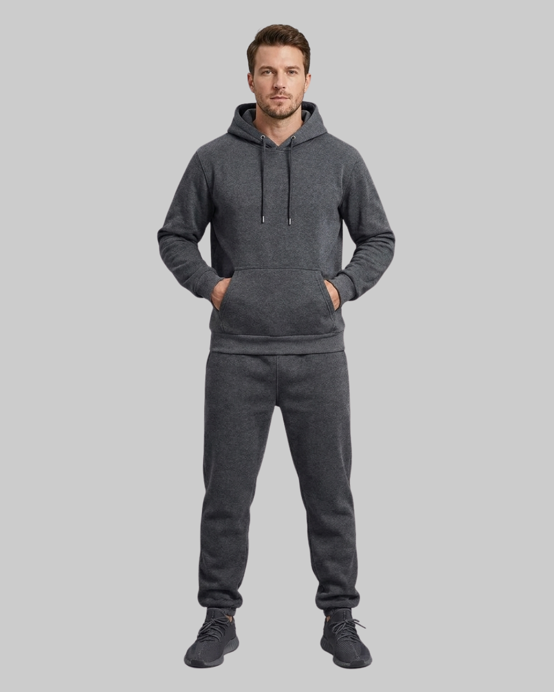 Men's Relaxed Hoodie Tracksuit Set in Dark Grey