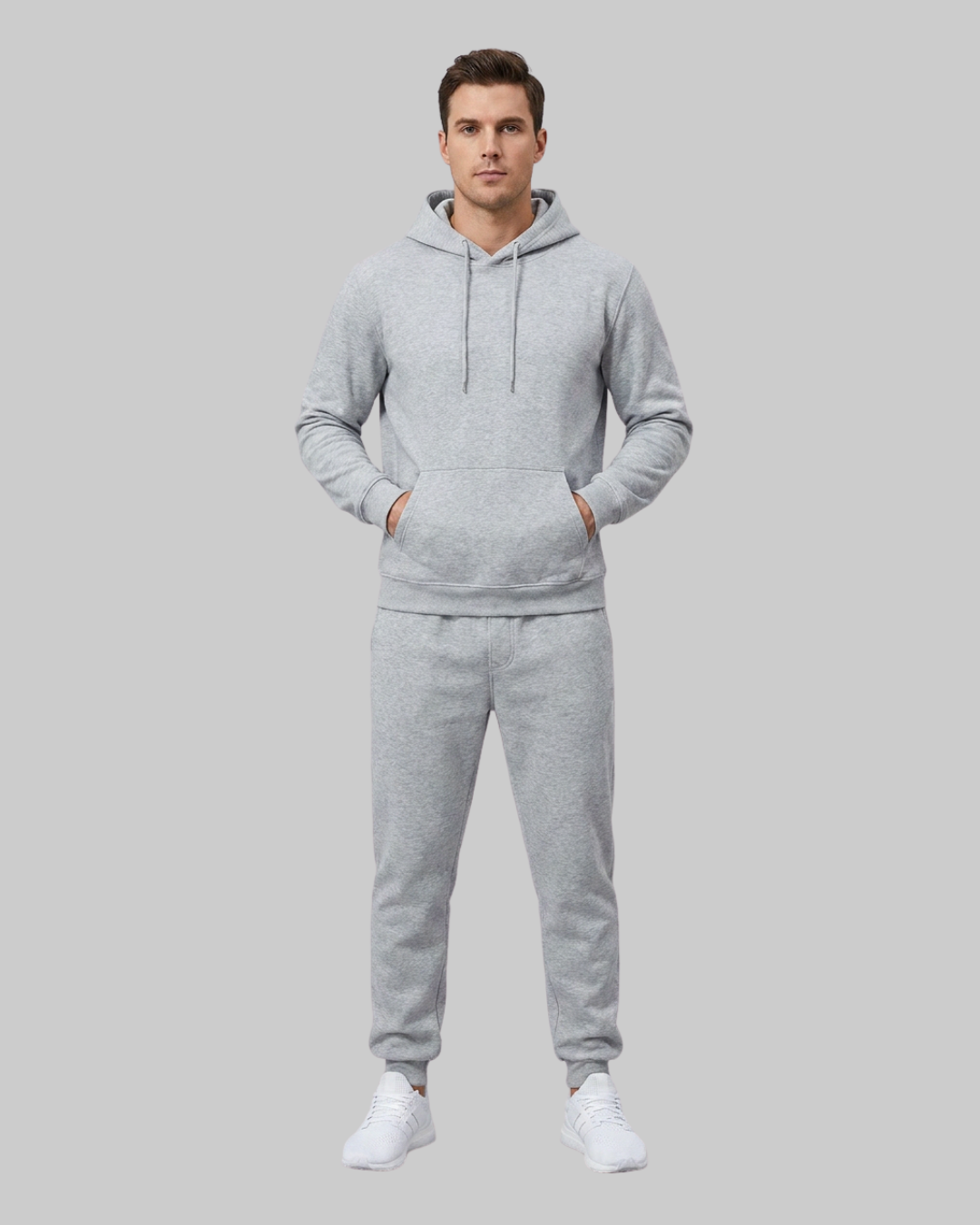 Men's Relaxed Hoodie Tracksuit Set in Light Grey
