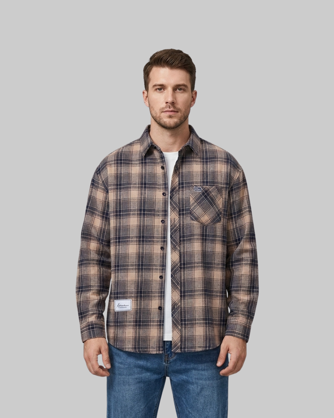Men's Relaxed Plaid Shirt in black.
