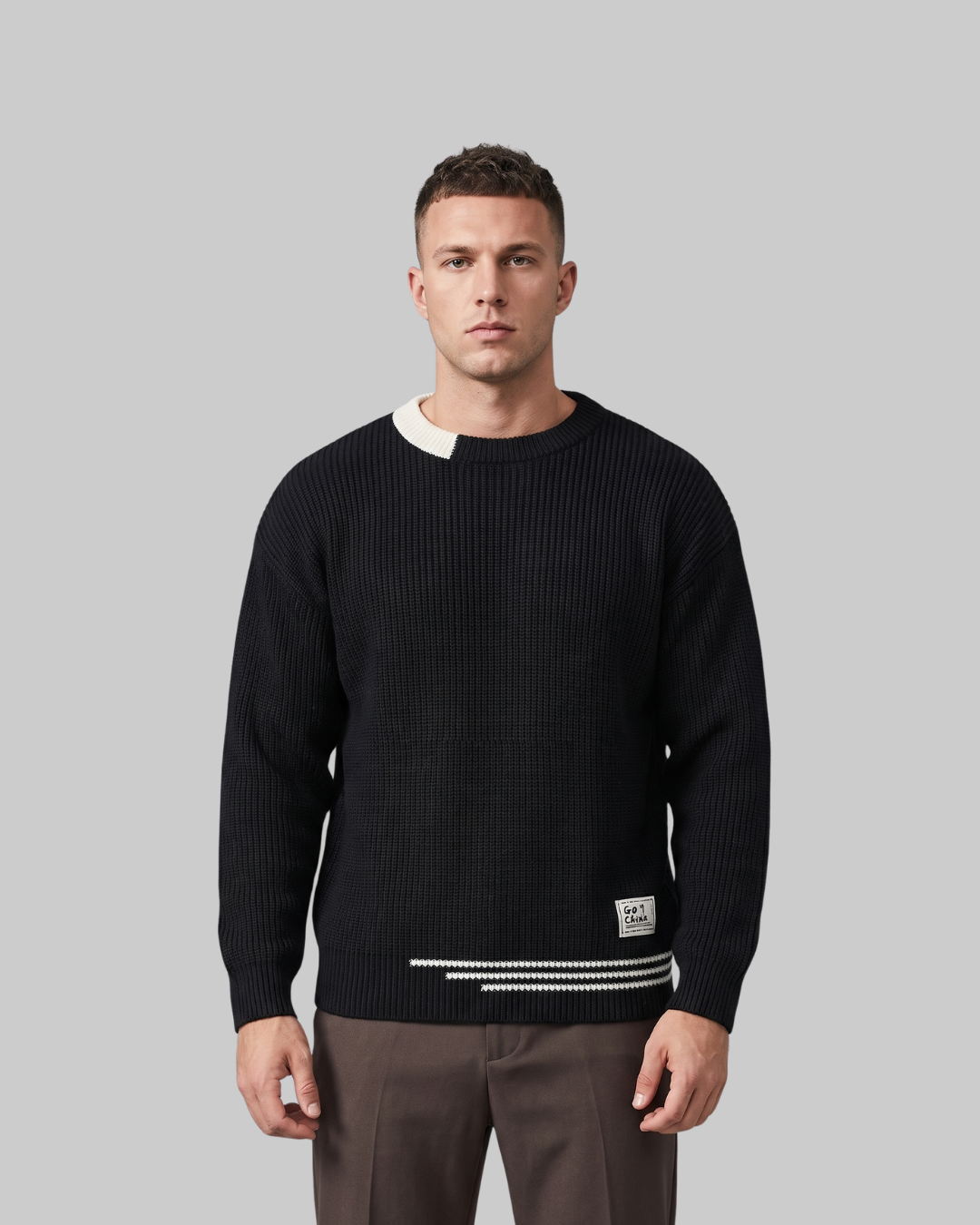 Men's Relaxed Ribbed Knit Sweater in black.