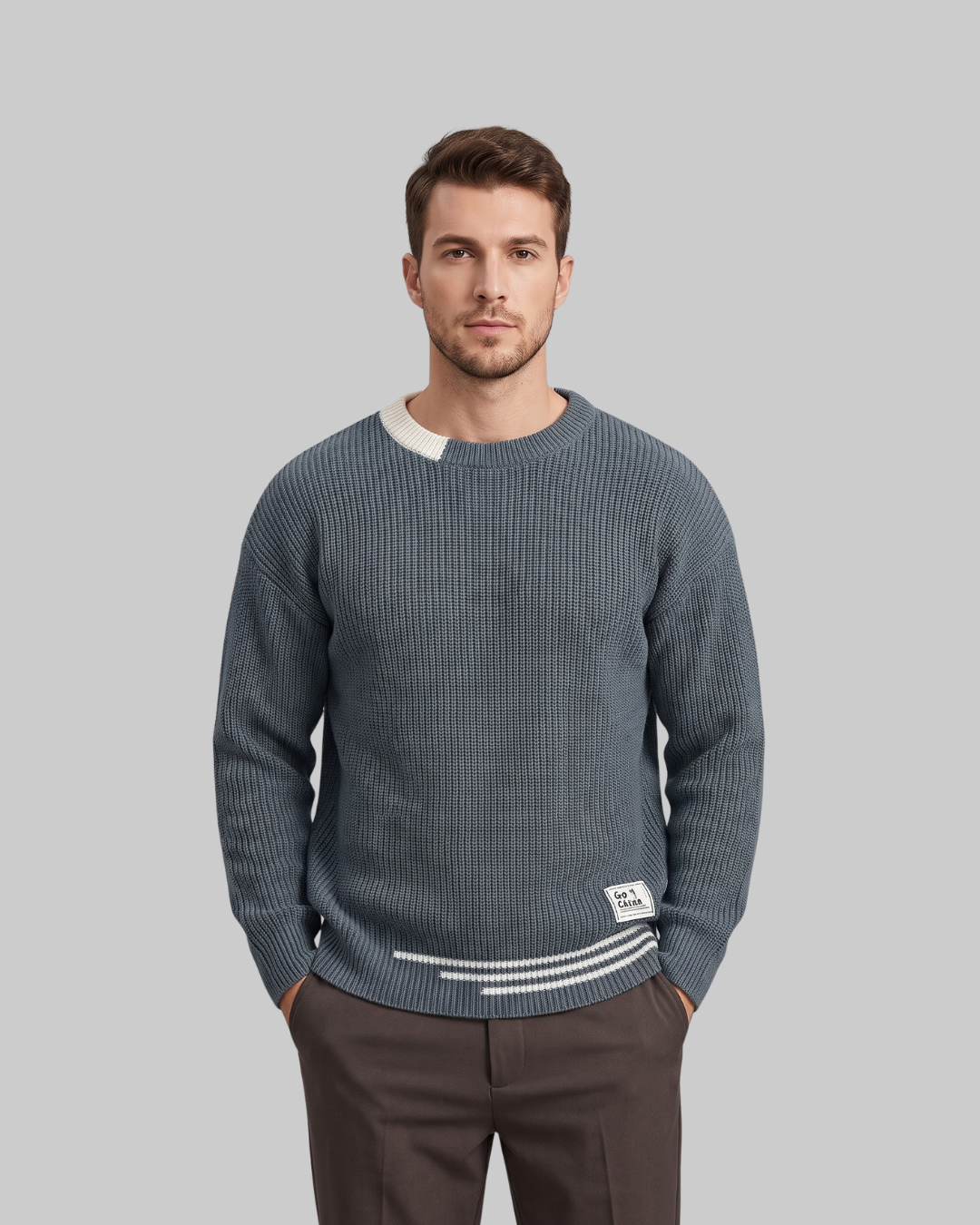 Men's Relaxed Ribbed Knit Sweater in grey.