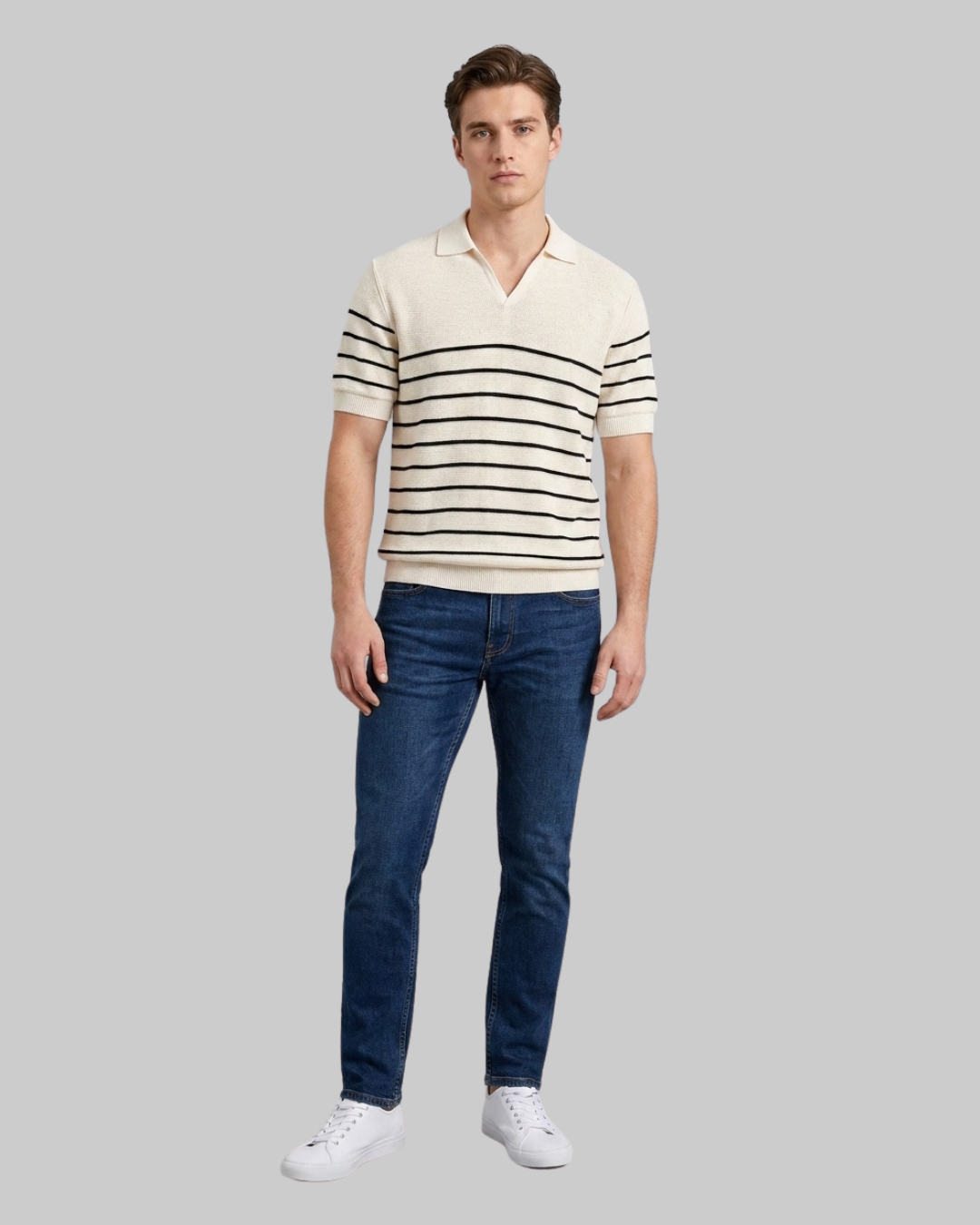 Men's Relaxed Stripe Polo Shirt in Apricot