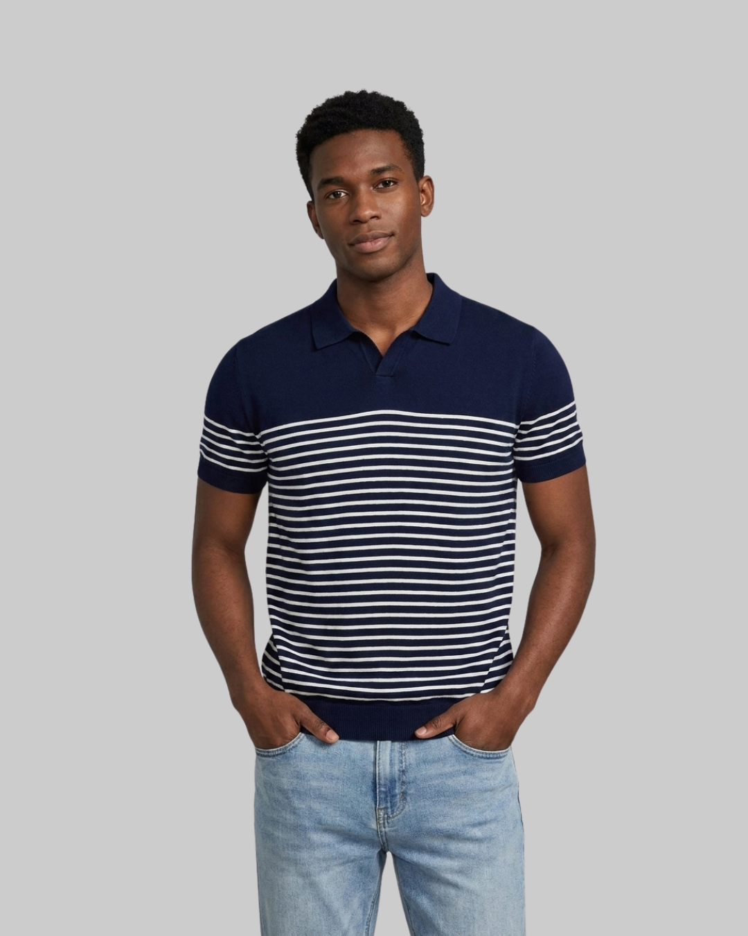 Men's Relaxed Stripe Polo Shirt in navy.