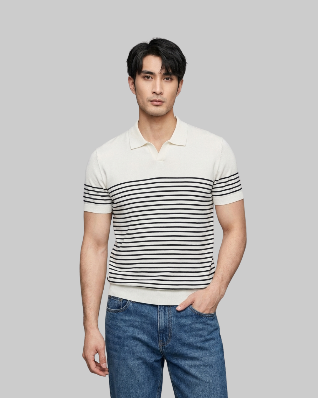 Men's Relaxed Stripe Polo Shirt in apricot. 