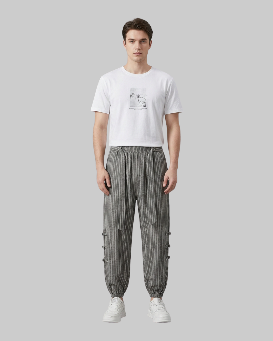Men's Relaxed Striped Jogger Pants in black.
