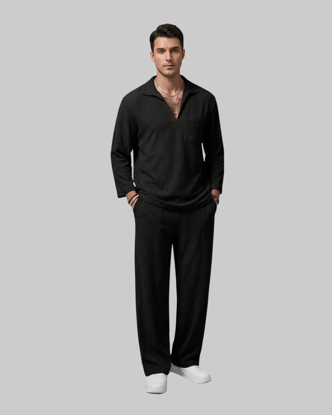 Men's Relaxed Summer Tracksuit Set in black.