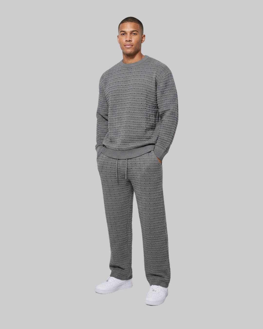 Men's Relaxed Waffle Knit Tracksuit Set