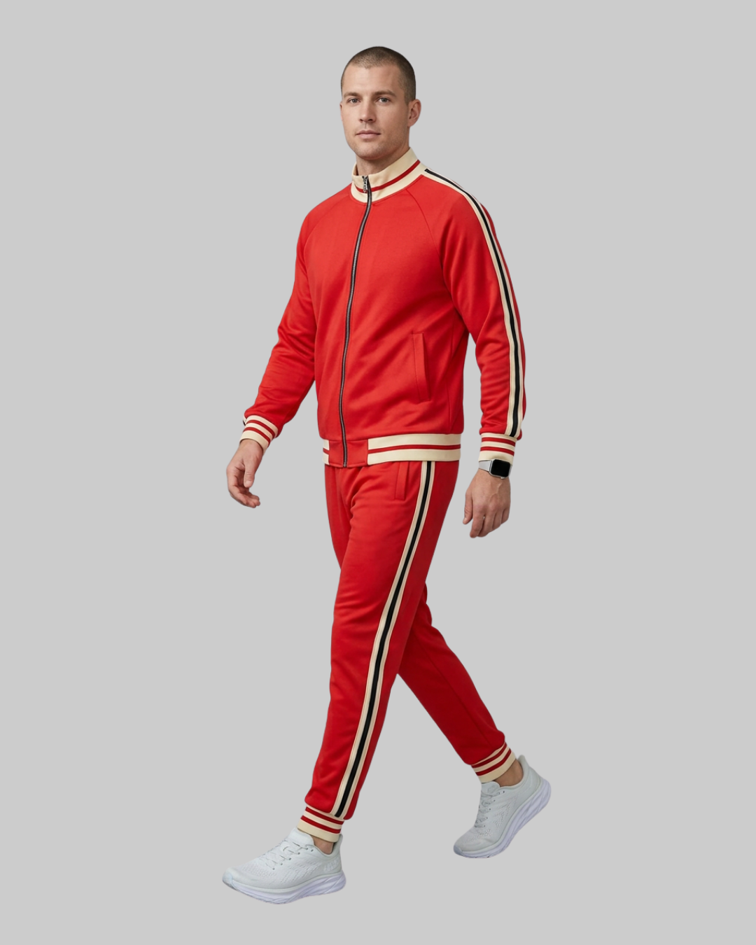 Men's Retro Stripe Tracksuit Set in Red