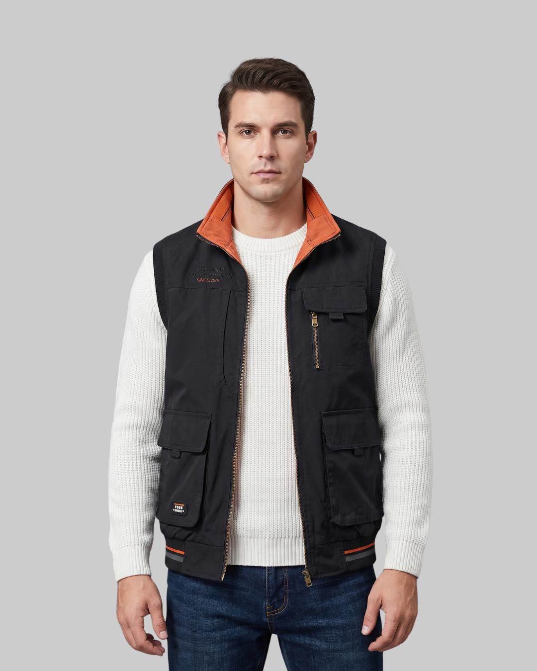 Men's Reversible Utility Vest in black.