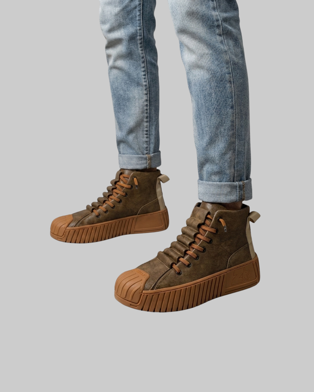 Wored Men's Ribbed Sole High-Top Sneakers in brown.