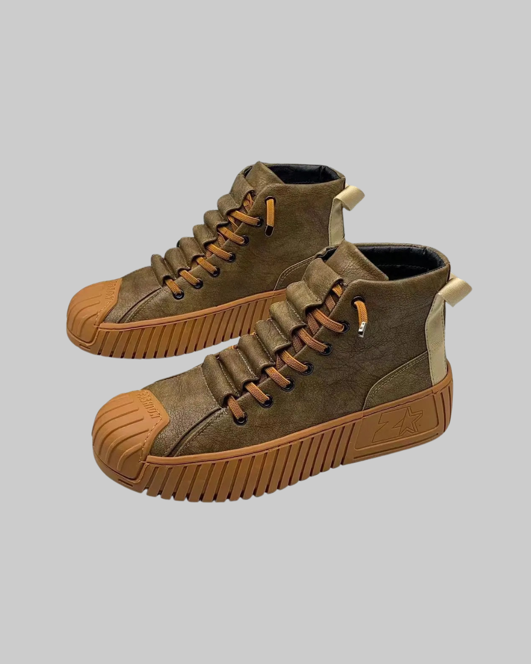Men's Ribbed Sole High-Top Sneakers in brown.