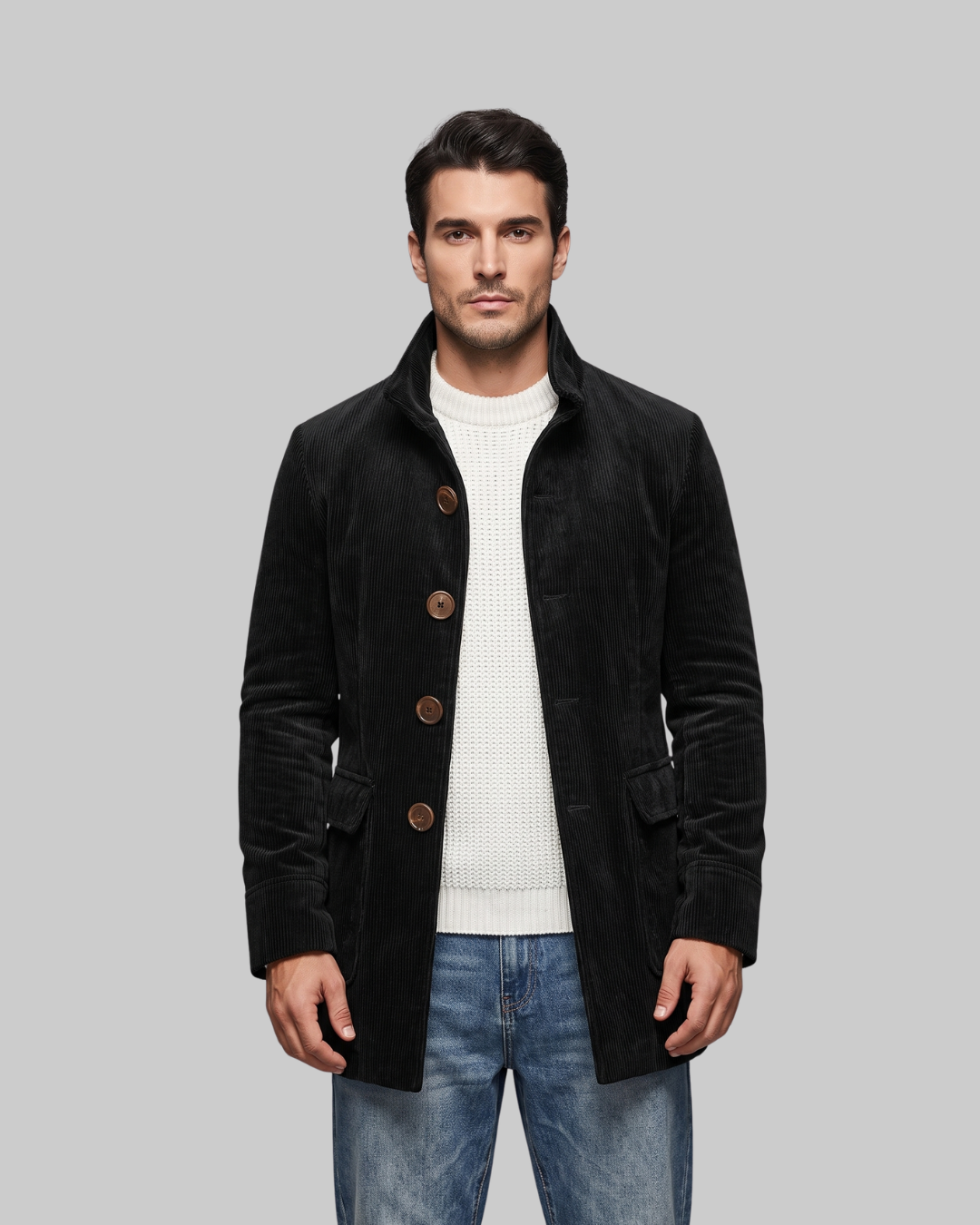 Men's Ribbed Stand Collar Coat