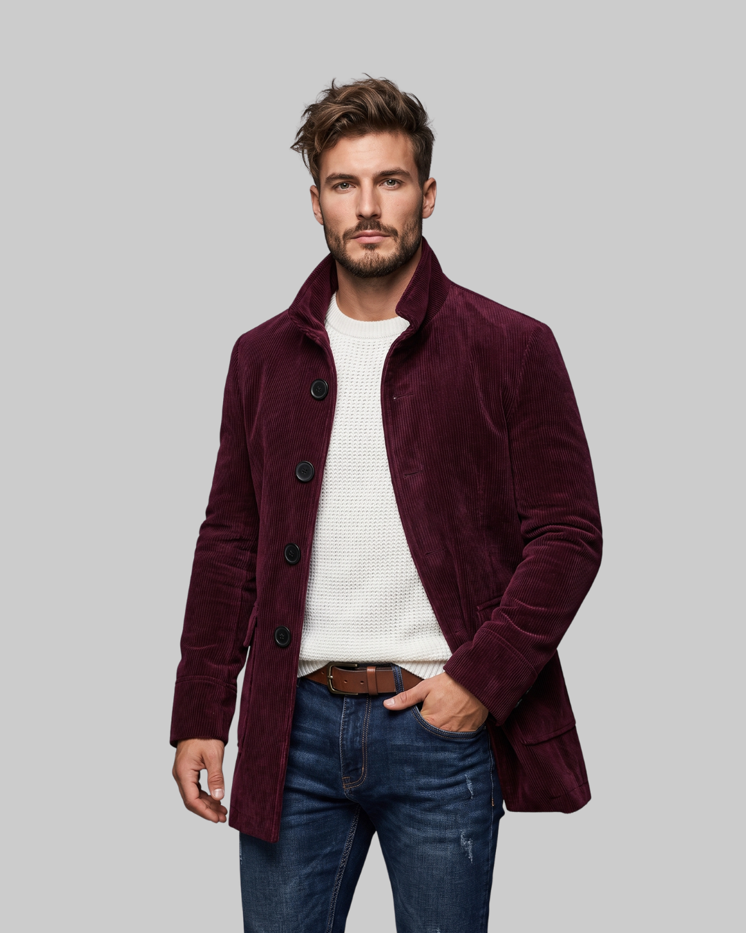 Men's Ribbed Stand Collar Coat