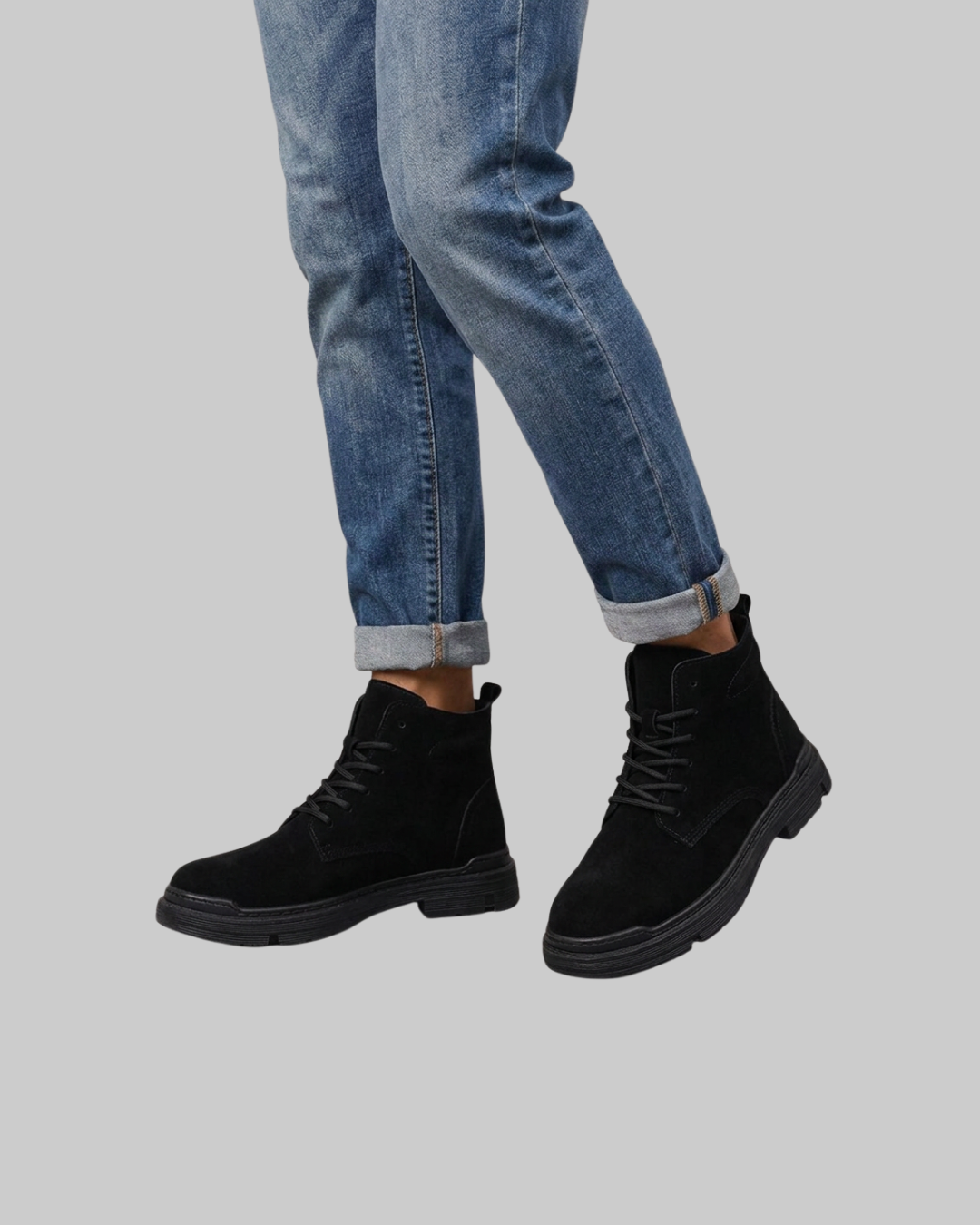 Wored Men's Rugged Casual Ankle Boots in black.