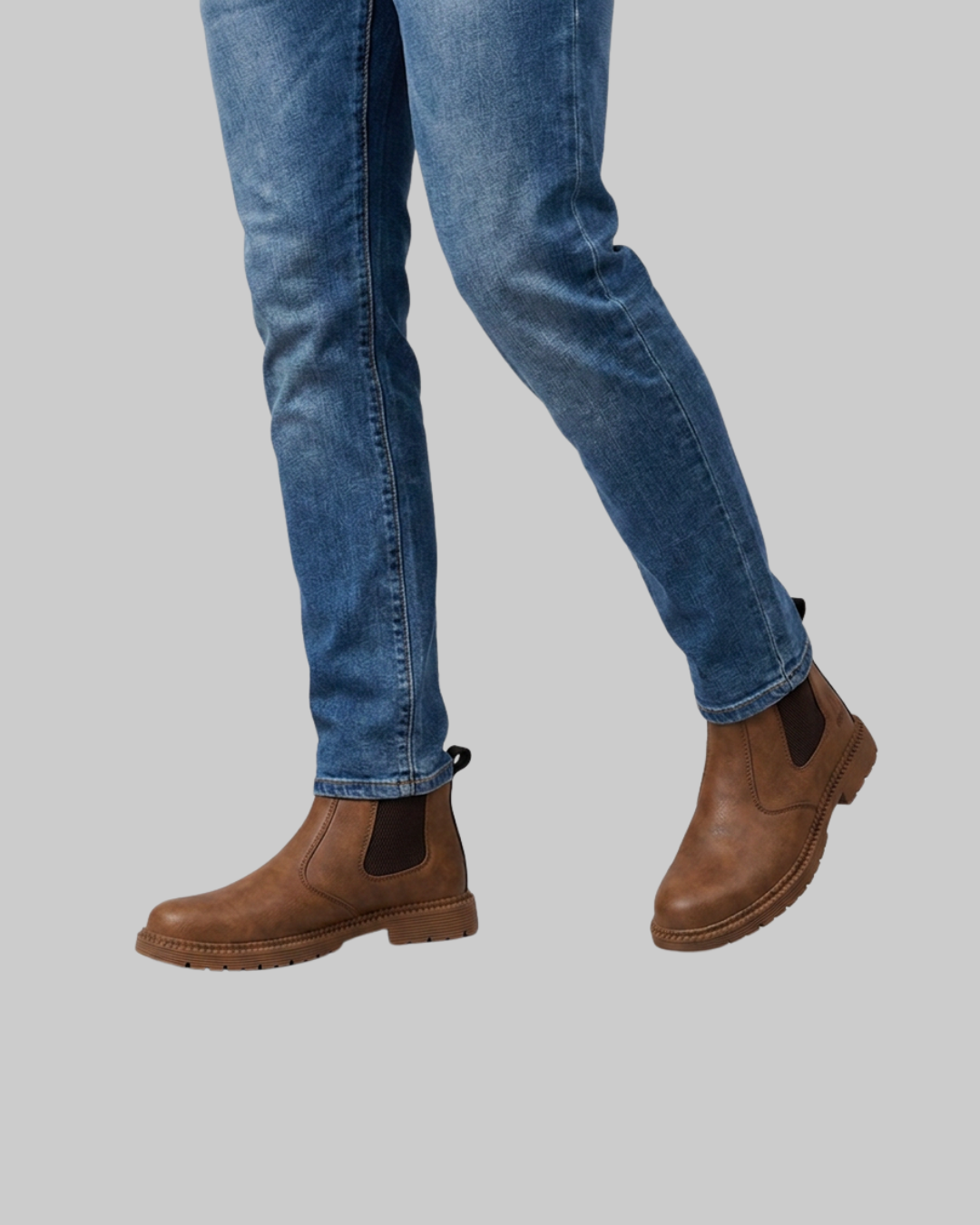 Worn Men's Safety Chelsea Ankle Boots in red brown.