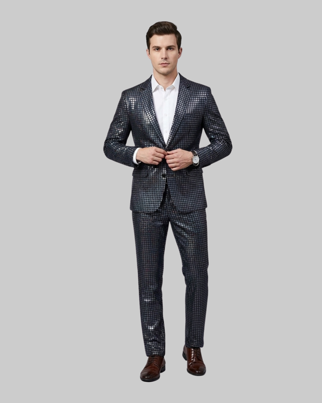 Men's Sequin Party 2 Piece Suit in black.