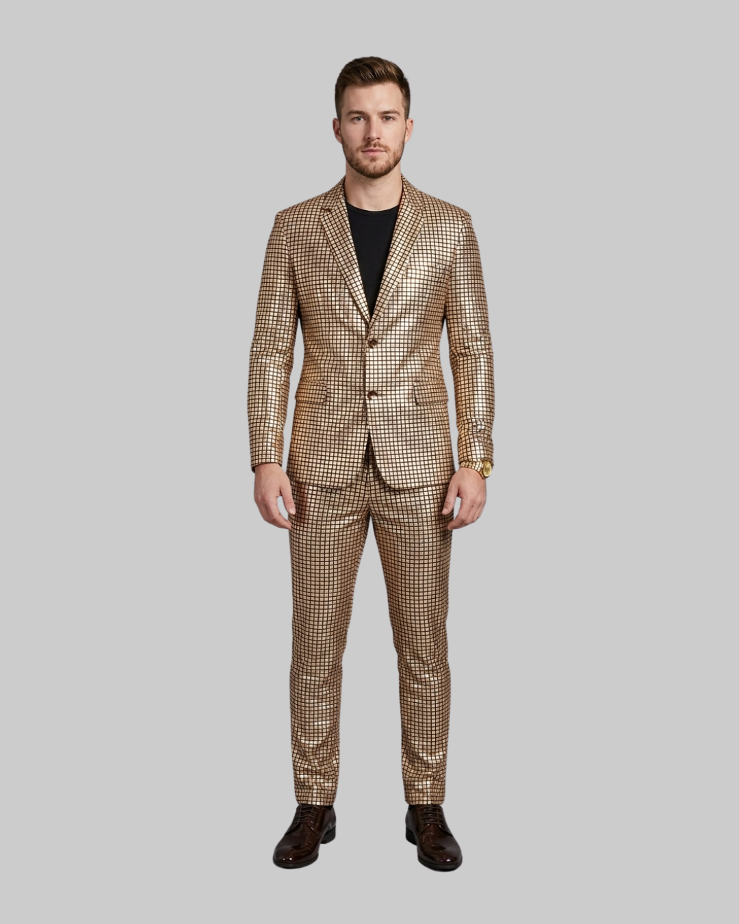 Men's Sequin Party 2 Piece Suit in gold.
