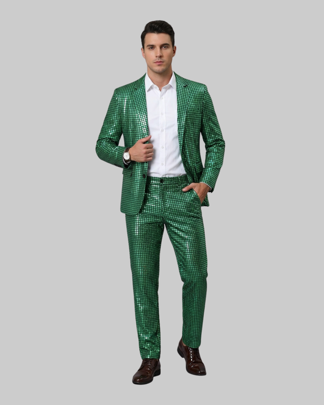 Men's Sequin Party 2 Piece Suit in green.