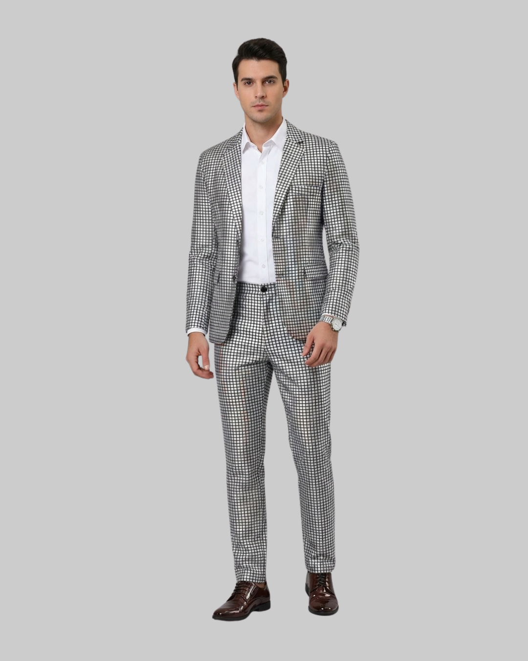 Men's Sequin Party 2 Piece Suit in silver.