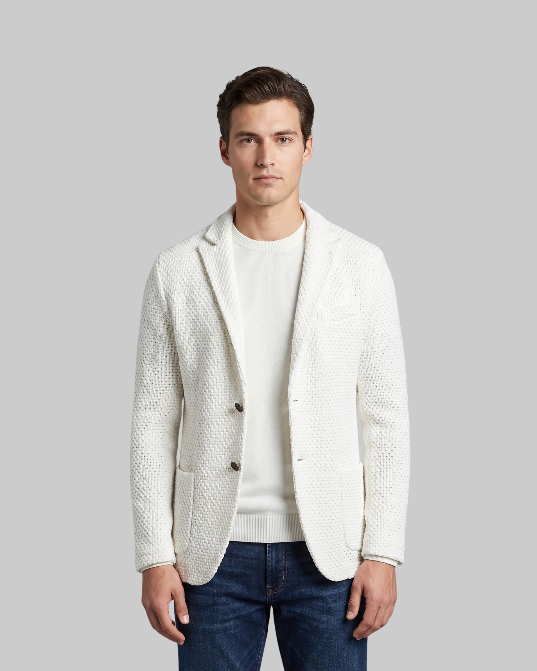 Men's Shawl Collar Knit Blazer in white