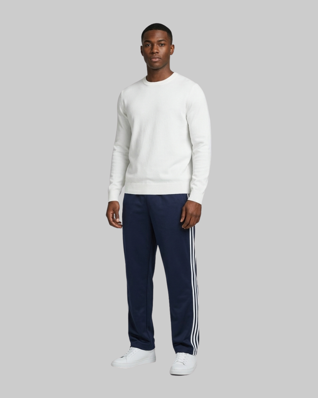 Men's Side Stripe Track Pants in navy blue.