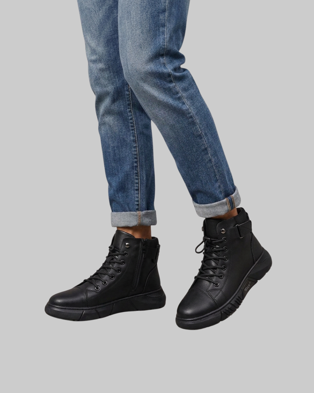 Wored Men's Side Zip High Top Boots in black.