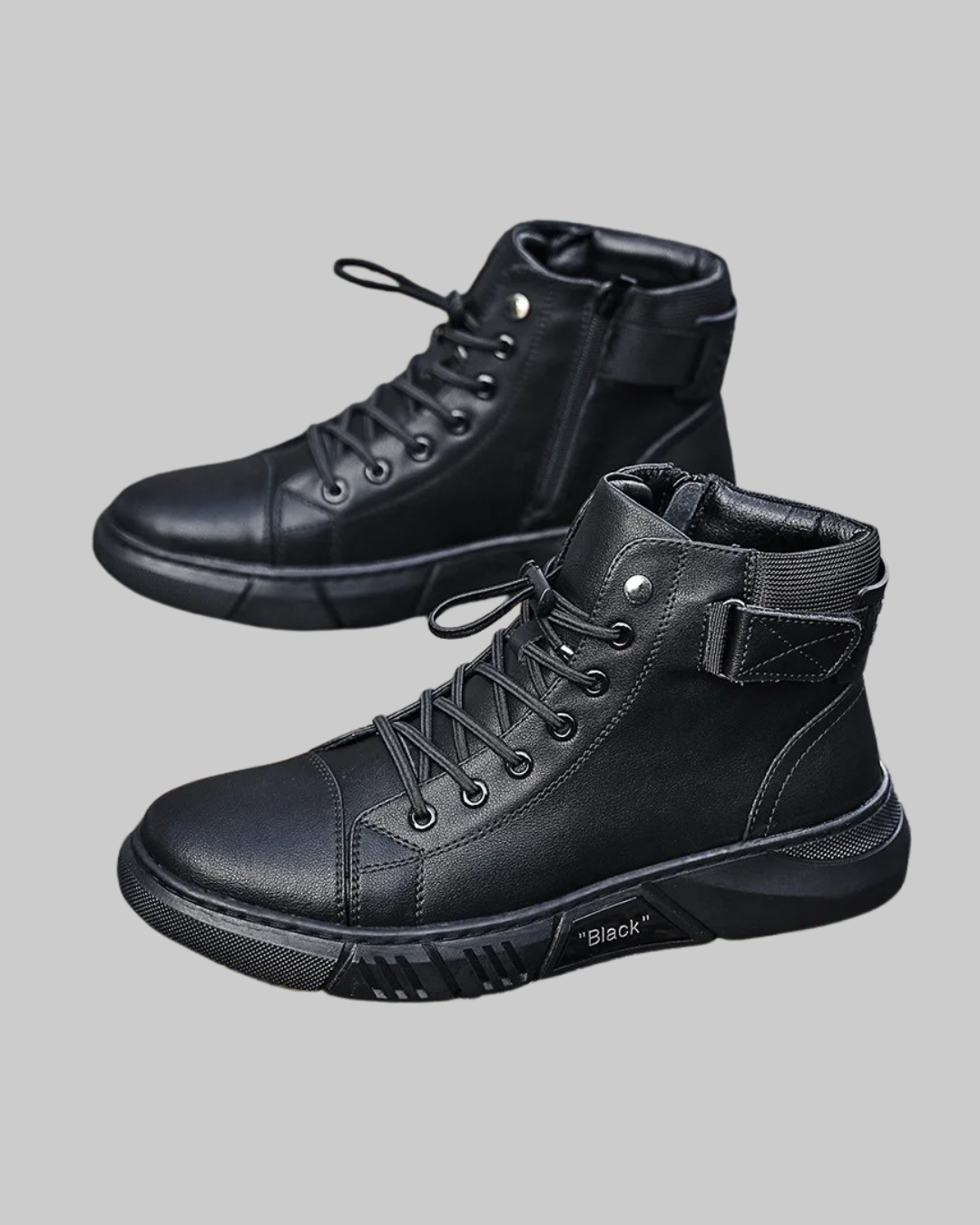 Men's Side Zip High Top Boots in black.