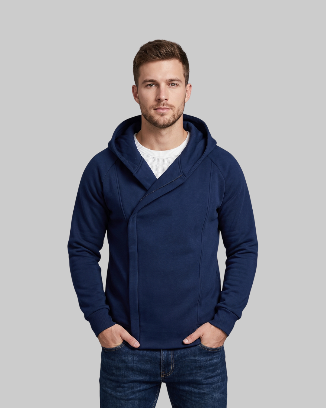 Men's Side Zip Hoodie in navy.