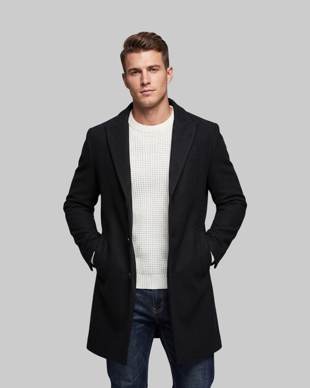 Men's Single-Breasted Dress Coat in black.