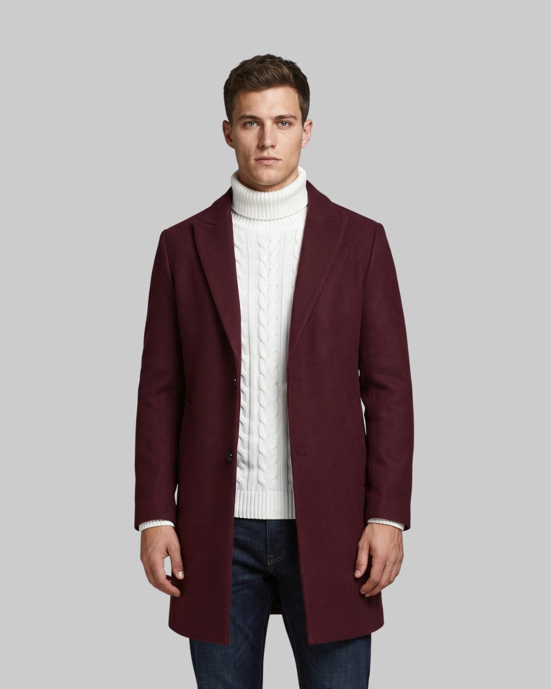 Men's Single-Breasted Dress Coat in red.