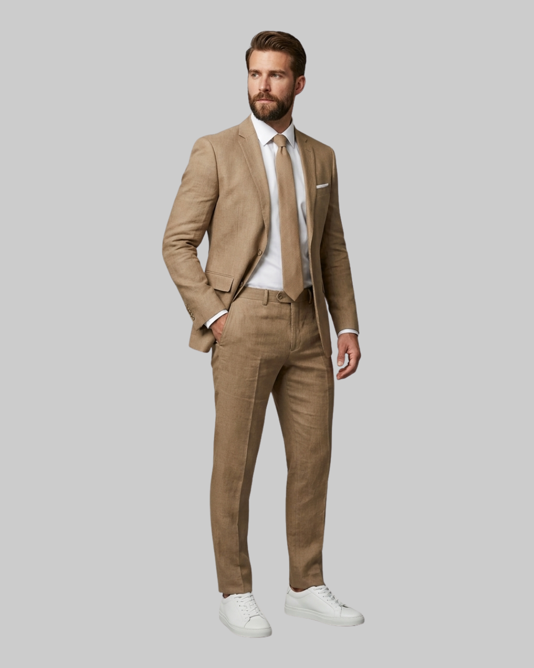 Men's Single Button Business 2 Piece Suit in Camel