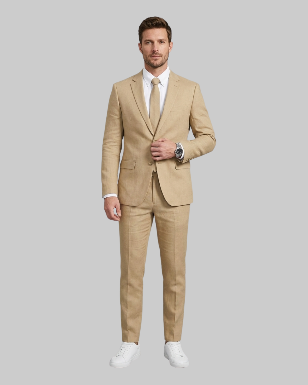 Men's Single Button Business 2 Piece Suit in Khaki