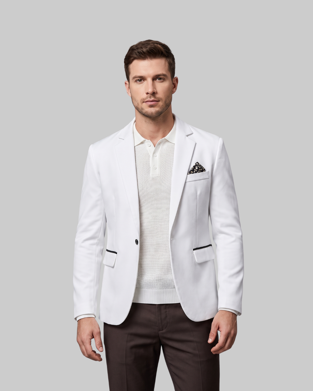 Men's Single Button Formal Blazer in white.