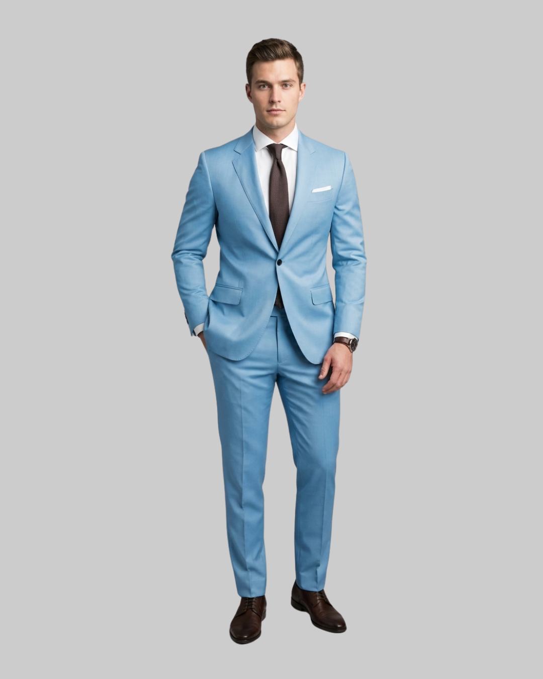 Men's Single Button Slim 2 Piece Suit in sky blue.