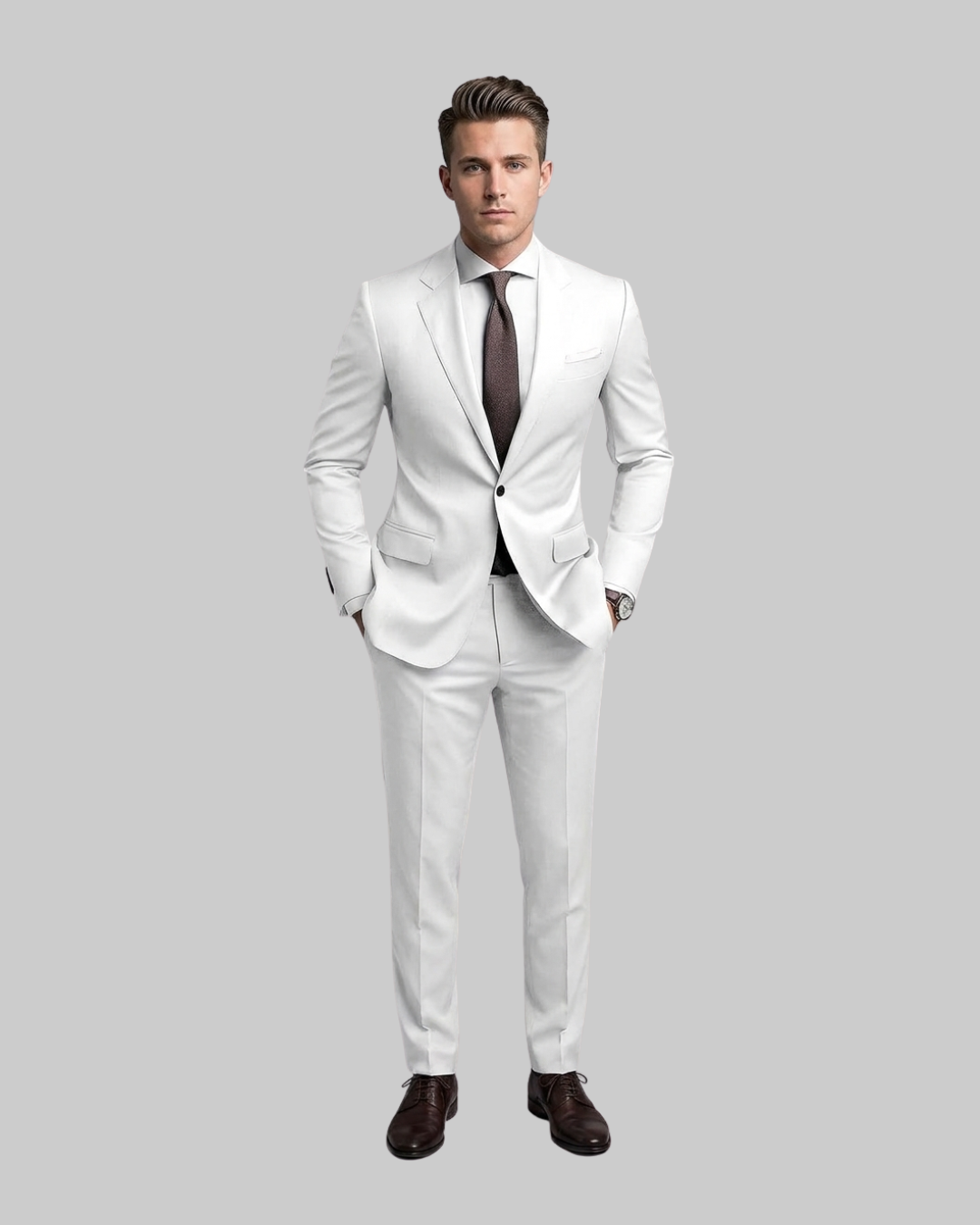Men's Single Button Slim 2 Piece Suit in white.