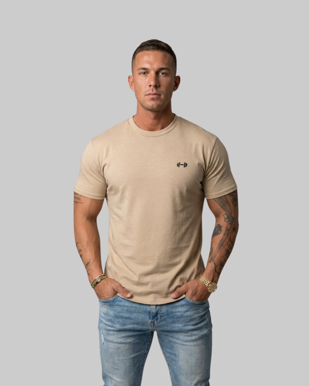 Men's Slim Athletic T-Shirt in khaki.