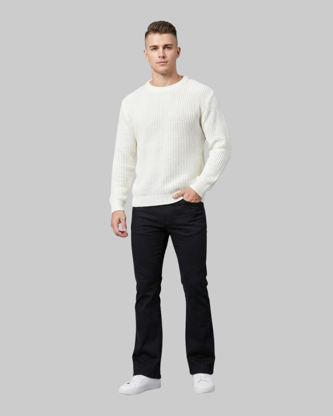 Men's Slim Bootcut Jeans in black.