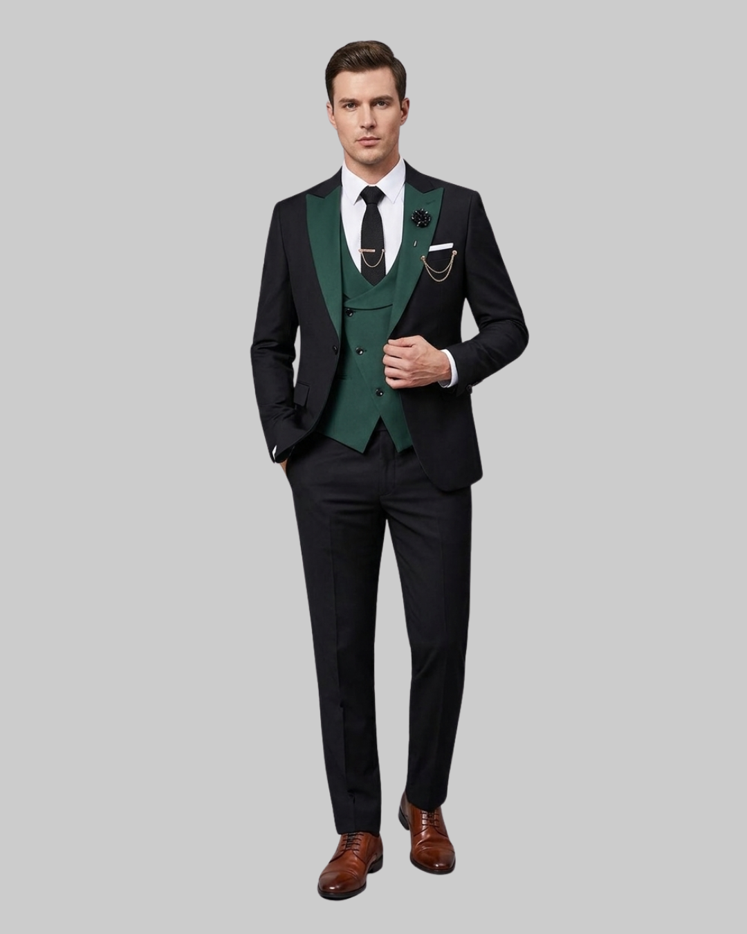 Men's Slim Contrast 3 Piece Suit in Green