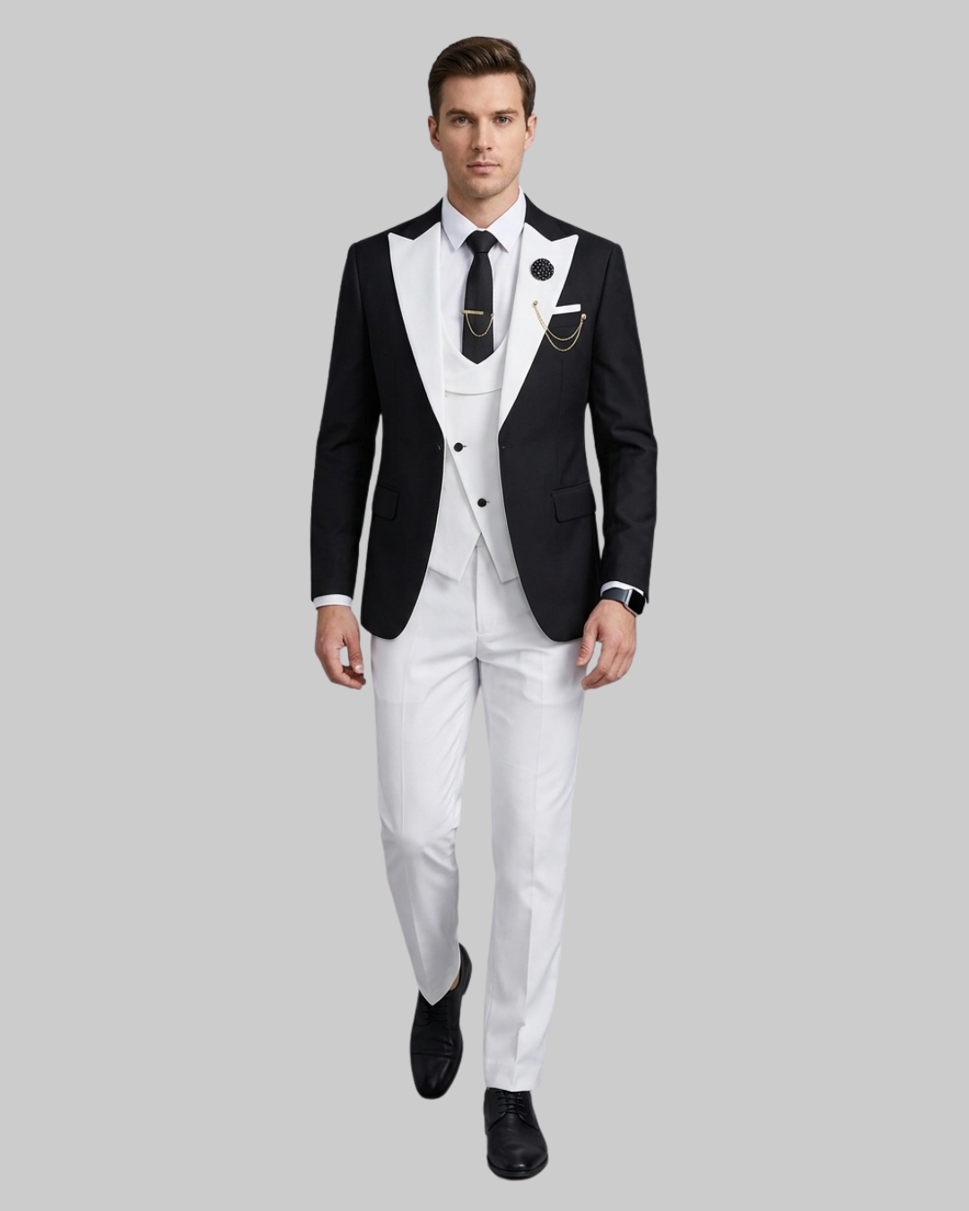 Men's Slim Contrast 3 Piece Suit in White
