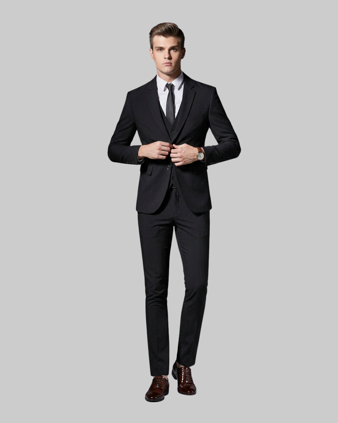 Men's Slim Fit Banquet 2 Piece Suit in black.