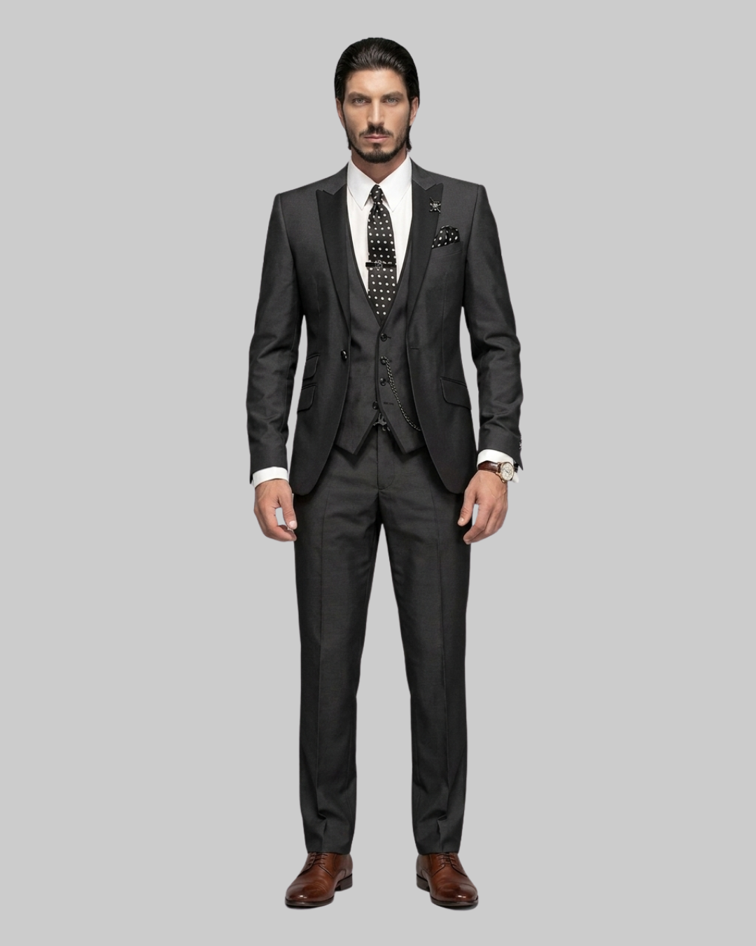 Men's Slim Fit Contrast 3 Piece Suit in Black