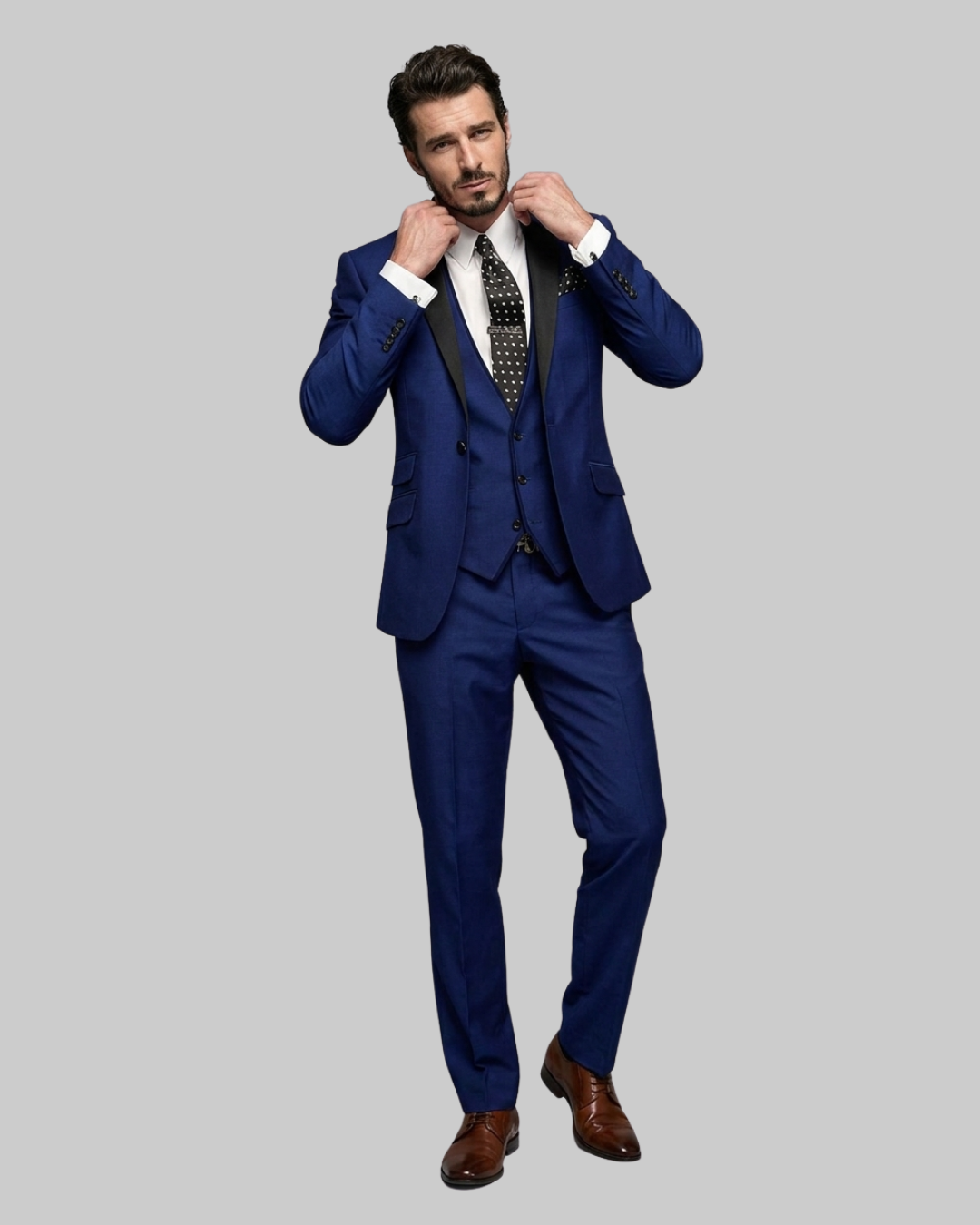 Men's Slim Fit Contrast 3 Piece Suit in Sapphire Blue