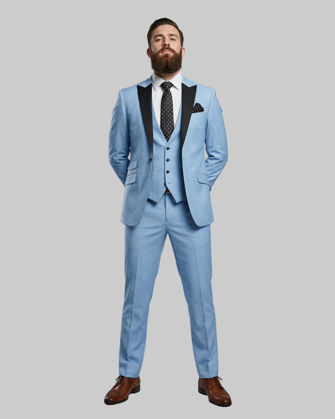 Men's Slim Fit Contrast 3 Piece Suit in Sky Blue