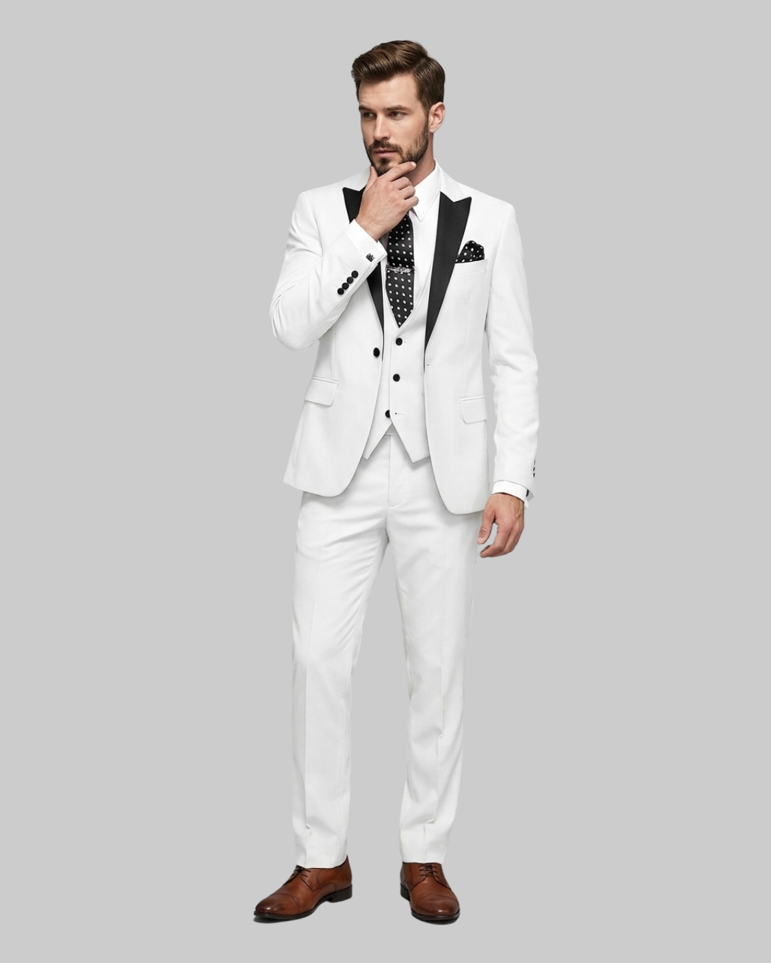 Men's Slim Fit Contrast 3 Piece Suit in White