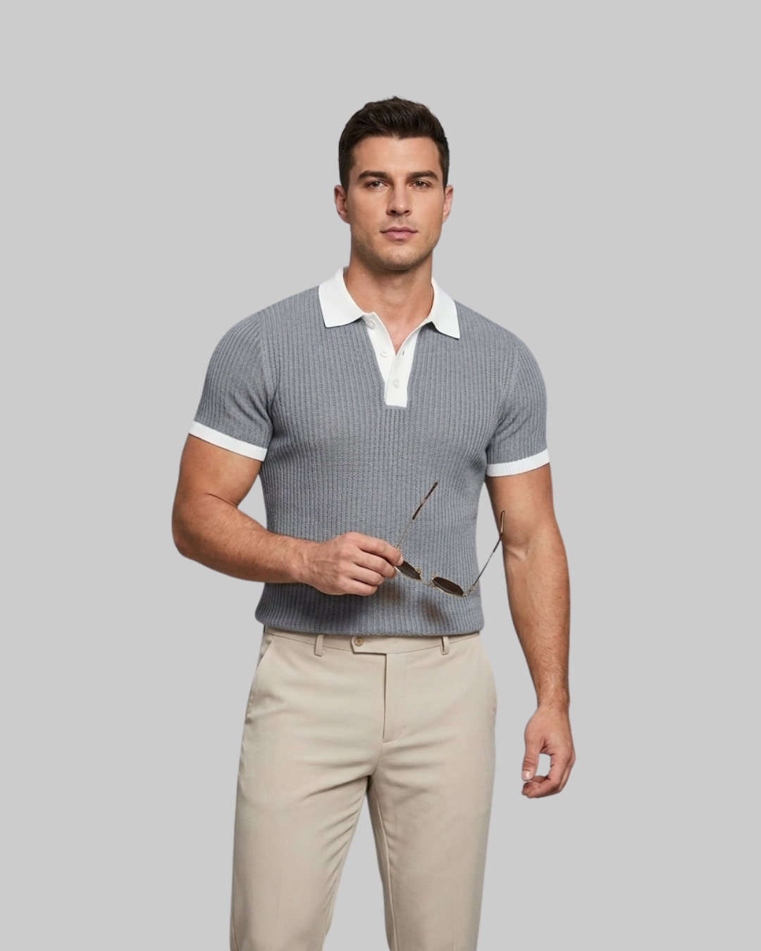 Men's Slim Fit Contrast Polo Shirt in grey.