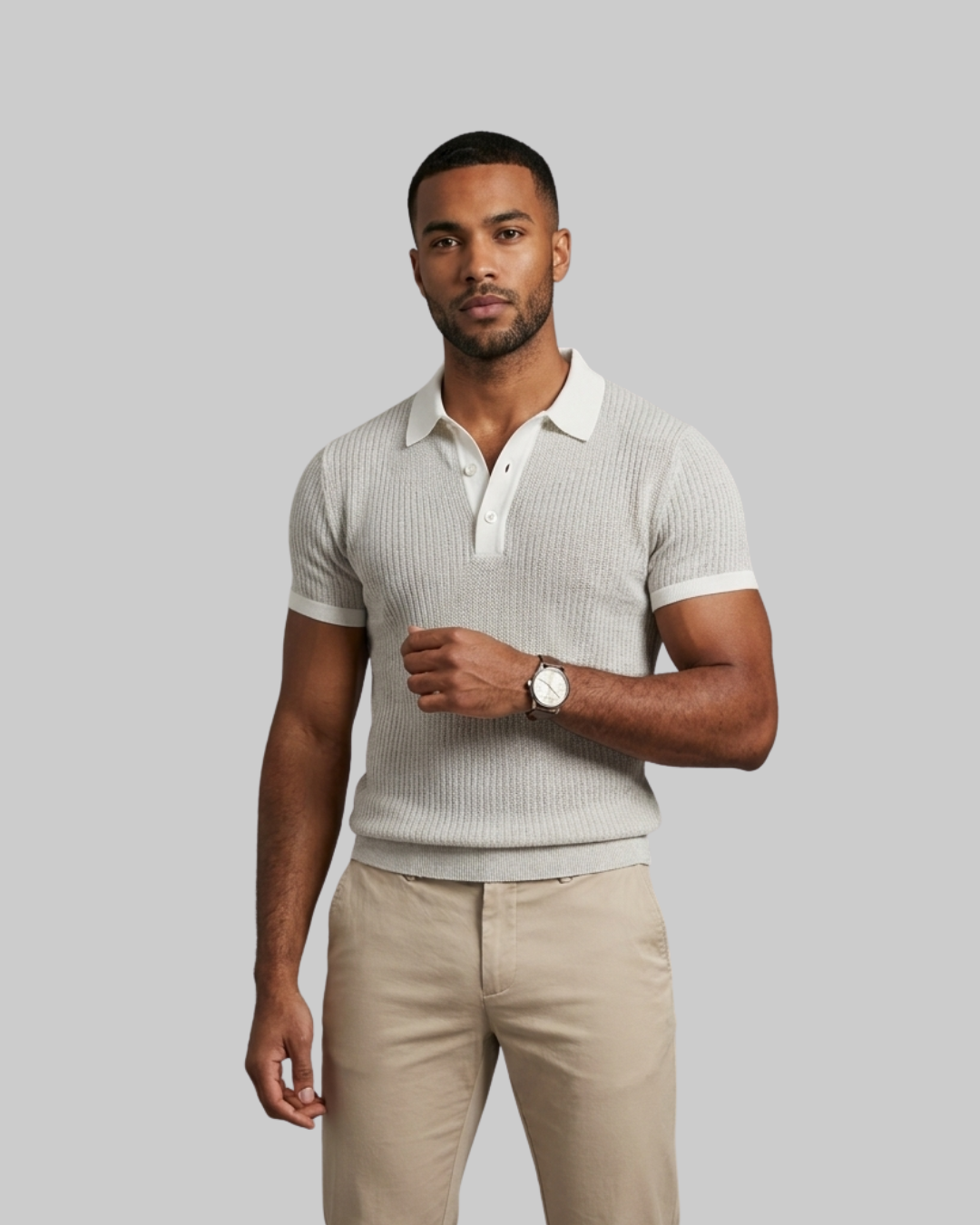 Men's Slim Fit Contrast Polo Shirt in light grey.