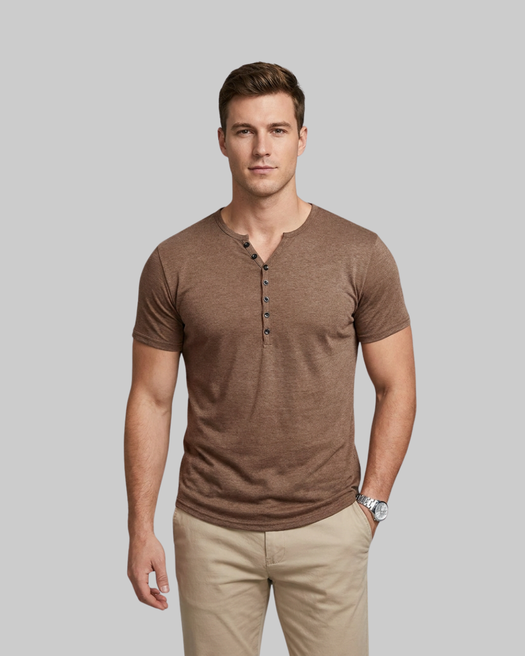 Men's Slim Henley T-Shirt in Brown