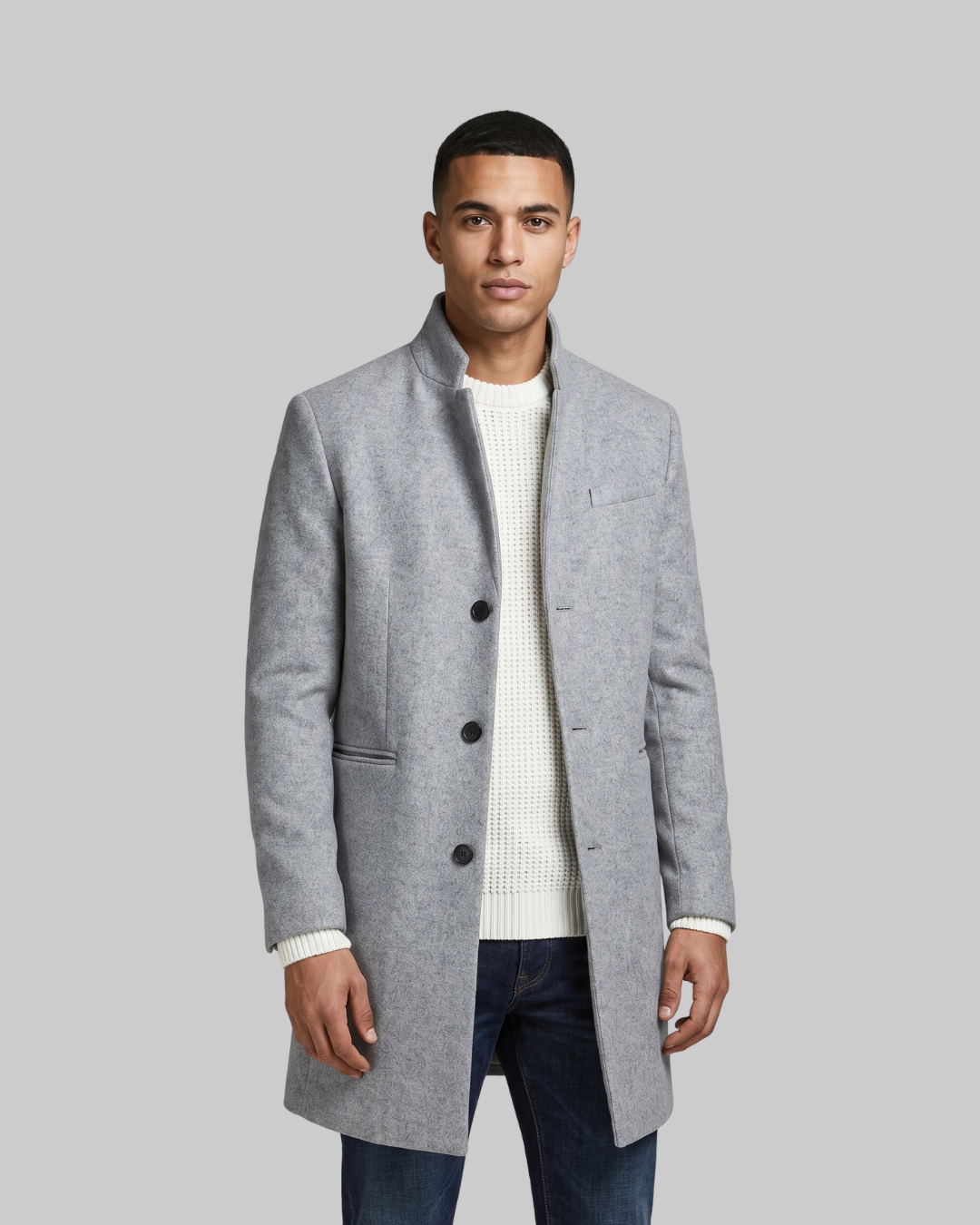 Men's Slim Mid-Length Coat in grey.